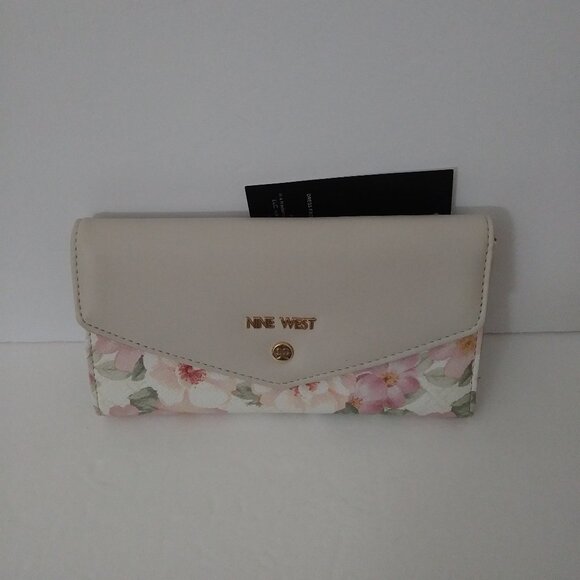 Nine West Norah Floral Beige Tri-fold Wallet - Picture 2 of 14
